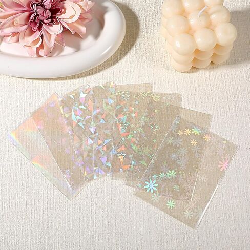 300 Pcs Photocard Sleeves Laser Flashing Photo Card Sleeves Heart Star Glass Rainbow Transparent Cards Protector for Photo Baseball Game Card Protective in Saudi Arabia
