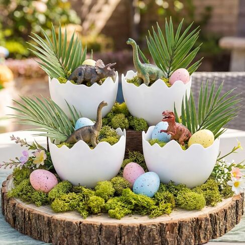 AceOrbit Dinosaur Themed Party Decorations Easter Table Centerpiece 4 Plastic Egg Shape Vases Treat Boxes Snack Trays for Adult Dinosaur Birthday Themed Party Supplies in Saudi Arabia