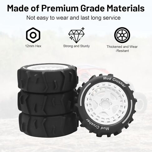 عجلات وإطارات 1/14 RC، إطارات Daitoku 12mm Hex Hub RC Car Beach لـ ARRMA 1/14 Typhon GROM - أبيض in Kuwait