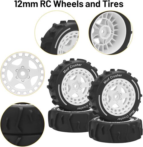 عجلات وإطارات 1/14 RC، إطارات Daitoku 12mm Hex Hub RC Car Beach لـ ARRMA 1/14 Typhon GROM - أبيض in Kuwait