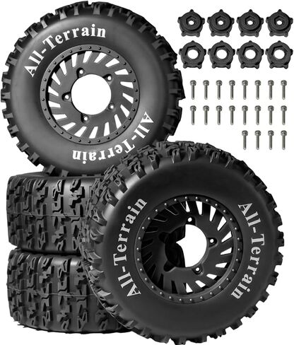 4PCS 1/10 RC Short Course Truck Tires, All-Terrain Rubber Tires and Nylon Wheels with 12mm/17mm Hex Compatible with 1/10 Traxxas Slash 2WD 4x4 Arrma Senton Axial Losi Redcat (Orange) in Saudi Arabia
