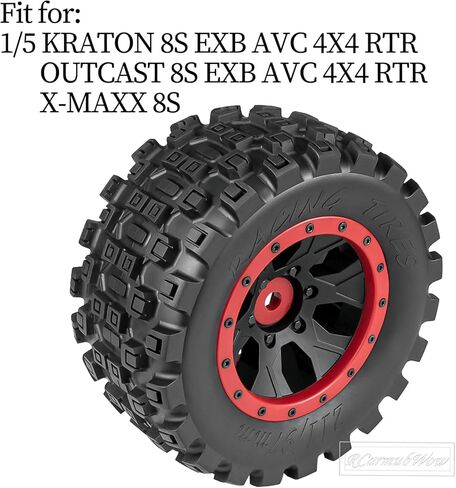 MX43 RC Wheels and Tires Truck Tires for 1/5 KRATON 8S EXB AVC 4X4 RTR,1/5 Outcast 8S EXB AVC 4X4 RTR,1/5 X-MAXX 8S,Pro-line Racing Badlands Tires w/Wheel Hex,4PCS,Red in Saudi Arabia