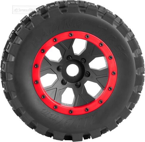 MX43 RC Wheels and Tires Truck Tires for 1/5 KRATON 8S EXB AVC 4X4 RTR,1/5 Outcast 8S EXB AVC 4X4 RTR,1/5 X-MAXX 8S,Pro-line Racing Badlands Tires w/Wheel Hex,4PCS,Red in Saudi Arabia