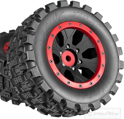 MX43 RC Wheels and Tires Truck Tires for 1/5 KRATON 8S EXB AVC 4X4 RTR,1/5 Outcast 8S EXB AVC 4X4 RTR,1/5 X-MAXX 8S,Pro-line Racing Badlands Tires w/Wheel Hex,4PCS,Red in Saudi Arabia