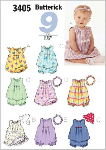 BUTTERICK PATTERNS B3405 Infants' Dress, Top, Romper, Panties, Hat & Headband, Size LRG (L-XL) in Saudi Arabia