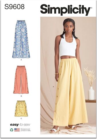 Simplicity SS9608R5 حزمة أنماط خياطة تنورة Misses وسروال واسع الساق، رمز التصميم S9608، المقاسات 14-16-18-20-22 in Kuwait