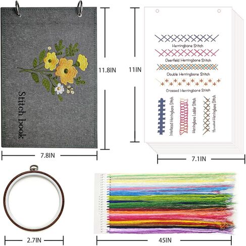 NFEHGXAE 2026 New: Embroidery Stitch Sampler Book Kit with 106 Stitches for Beginners & Adults | Complete Embroidery Kit with Patterns, Guide & Tools | Learn to Stitch - The Gift for Women in Saudi Arabia