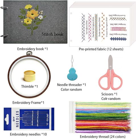 NFEHGXAE 2026 New: Embroidery Stitch Sampler Book Kit with 106 Stitches for Beginners & Adults | Complete Embroidery Kit with Patterns, Guide & Tools | Learn to Stitch - The Gift for Women in Saudi Arabia