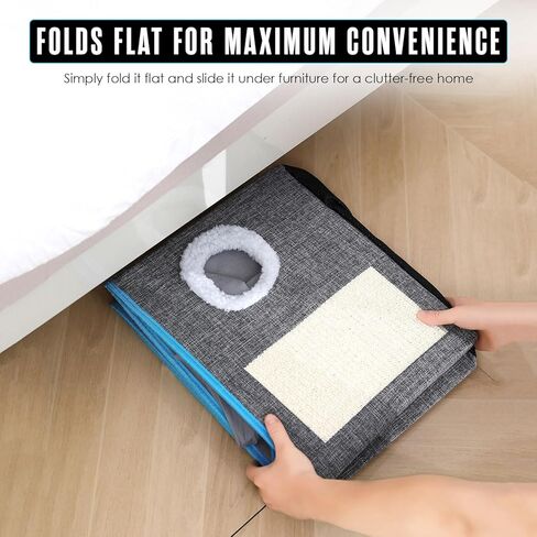 Houseables Cat House, Cat Cave Bed, Kitty House, Hideaway Pet Bed, Cathouse, Catbed, Kitten Hideout, Covered Pet Cave, Indoor Kitty Home, Hiding Spot, Enclosed Cubby Box, Fort Cube, w/Scratcher, Large in Kuwait