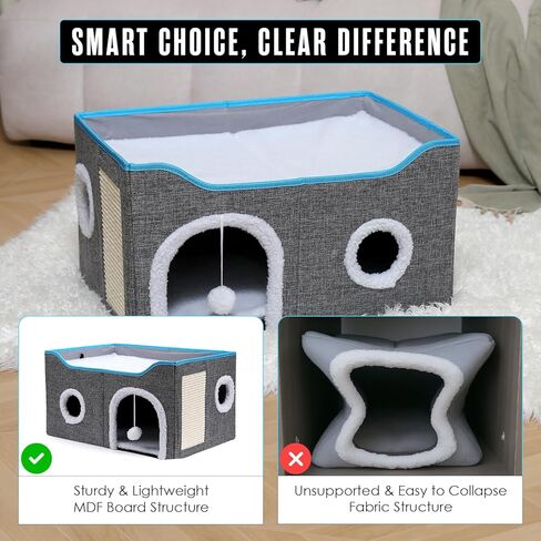Houseables Cat House, Cat Cave Bed, Kitty House, Hideaway Pet Bed, Cathouse, Catbed, Kitten Hideout, Covered Pet Cave, Indoor Kitty Home, Hiding Spot, Enclosed Cubby Box, Fort Cube, w/Scratcher, Large in Kuwait
