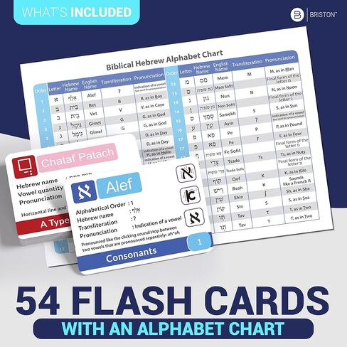 Biblical Hebrew Alphabet Flash Cards – 54 Alef-Bet Letters with Transliteration & Pronunciation – Educational Language Learning Tool for Students & Adults – Briston Hebrew Edition in Saudi Arabia