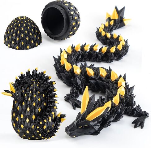 11.81" 3D Printed Glow in The Dark Dragon with Egg & USB UV Flashlight, Crystal Articulated Dragon Fidget Toy for Kids, Dragon Egg Gift for Boys Girls Ages 4+, Birthday Halloween in Kuwait