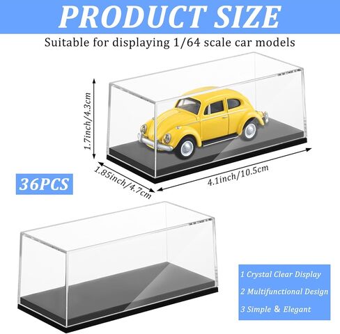 36 PCS Clear Model Cars Display Case,Toy Car Display Organizer Storage Case Fit for 1/64 Car Model,Clear Acrylic Display Box with Black Base for Hot Wheels Car(4.17 x 1.81 x 1.81 in) in Saudi Arabia
