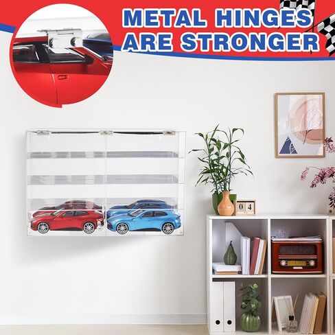 Juexica 1: 18 مقياس Diecast عرض حالة شفافة لعبة أكريليك نموذج سيارات خزانة عرض تخزين مثبت على الحائط، قابلة للقفل مع مرآة خلفية (23.62 × 15.75 × 6.1 بوصة) in Kuwait