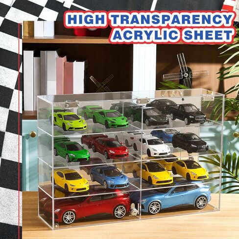 Juexica 1: 18 مقياس Diecast عرض حالة شفافة لعبة أكريليك نموذج سيارات خزانة عرض تخزين مثبت على الحائط، قابلة للقفل مع مرآة خلفية (23.62 × 15.75 × 6.1 بوصة) in Kuwait