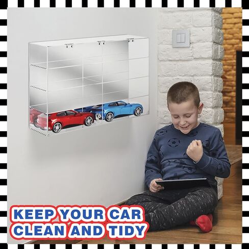 Juexica 1: 18 مقياس Diecast عرض حالة شفافة لعبة أكريليك نموذج سيارات خزانة عرض تخزين مثبت على الحائط، قابلة للقفل مع مرآة خلفية (23.62 × 15.75 × 6.1 بوصة) in Kuwait