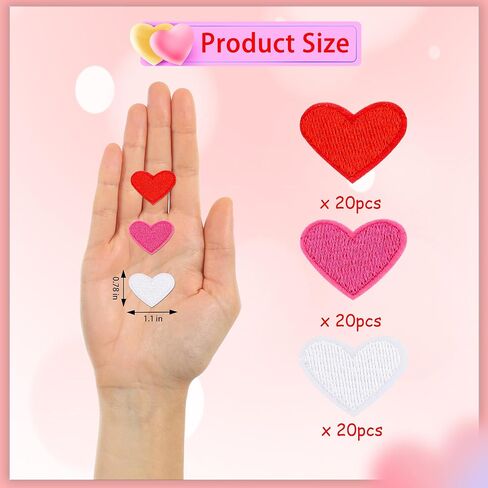 lucleag 60pcs عيد الحب المطرزة القلب الرقع، القلب الحديد على الرقع الحب المطرزة الرقع للفتيات النساء، DIY الرقع الخياطة الحرفية لعيد الحب عيد الأم هدايا ديكور الزفاف in Saudi Arabia