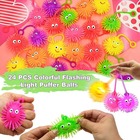 24 Pack Valentines LED Puffy Ball Toys ,Valentines Day Gifts with Valentine Cards Flashing Spiky Ball Toys Bulk Stress Relief School Classroom Prizes for Kids Boy Girl Exchange Gifts Party Favors in Saudi Arabia