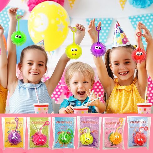 24 Pack Valentines LED Puffy Ball Toys ,Valentines Day Gifts with Valentine Cards Flashing Spiky Ball Toys Bulk Stress Relief School Classroom Prizes for Kids Boy Girl Exchange Gifts Party Favors in Saudi Arabia