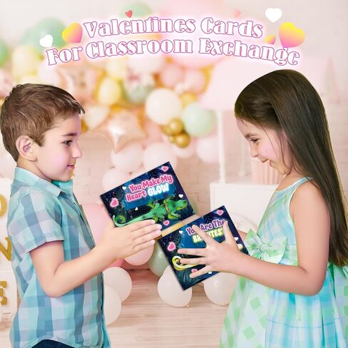 24 Pack Valentine's Day Cards for Kids with Glow in The Dark Lizard Toys, Valentines Day Gifts for Kids School Classroom Exchange, Valentine's Party Favors & Prizes for Kids in Saudi Arabia