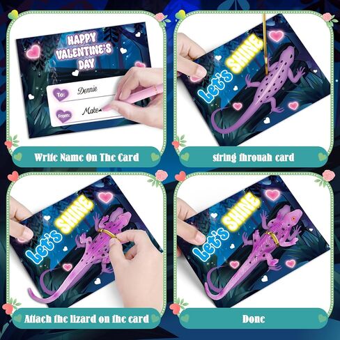 24 Pack Valentine's Day Cards for Kids with Glow in The Dark Lizard Toys, Valentines Day Gifts for Kids School Classroom Exchange, Valentine's Party Favors & Prizes for Kids in Saudi Arabia