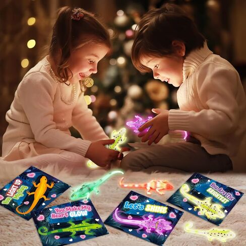 24 Pack Valentine's Day Cards for Kids with Glow in The Dark Lizard Toys, Valentines Day Gifts for Kids School Classroom Exchange, Valentine's Party Favors & Prizes for Kids in Saudi Arabia