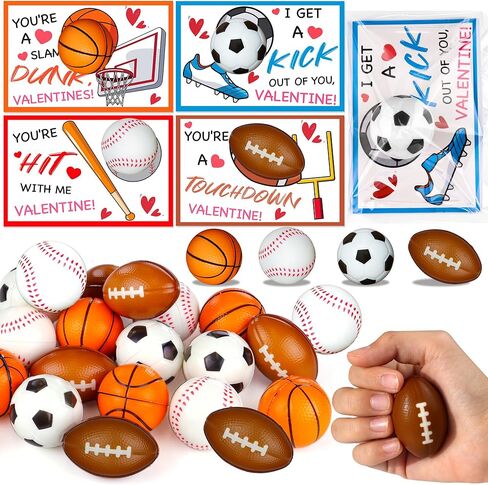 28 Pack Stress Ball Valentines Day Cards for Kids School, Valentines Day Gifts for Kids Classroom, Sports Valentines for Boys Class Valentines Exchange Cards Party Favors Exchange Gifts Prizes in Saudi Arabia