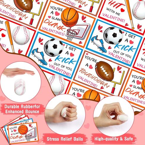 28 Pack Stress Ball Valentines Day Cards for Kids School, Valentines Day Gifts for Kids Classroom, Sports Valentines for Boys Class Valentines Exchange Cards Party Favors Exchange Gifts Prizes in Saudi Arabia