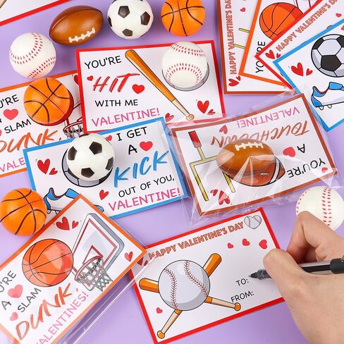 28 Pack Stress Ball Valentines Day Cards for Kids School, Valentines Day Gifts for Kids Classroom, Sports Valentines for Boys Class Valentines Exchange Cards Party Favors Exchange Gifts Prizes in Saudi Arabia