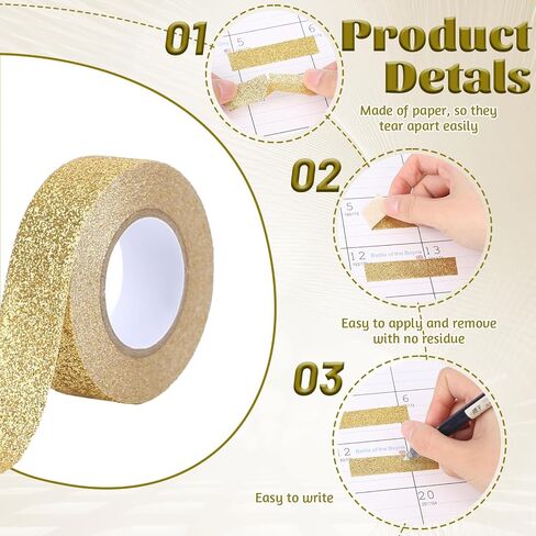 3 Rolls Glitter Washi Tape, 5/8 Inch（15mm)x 5.5 Yards Craft Self Adhesive Stick On Sticky Glitter Trim 3 Colors Metallic Decorative Washi Tape for DIY Scrapbooking, Journal, Planner, Gift Wrapping in Kuwait