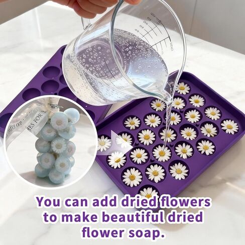 مجموعة قوالب صابون العنب DIY - 1 قالب صنع صابون سيليكون مع 36 زهرة مجففة مضغوطة و5 حبال قطنية (20 مترًا لكل واحدة) - بدون وبر، قوالب صابون مزخرفة لديكور المنزل، هدايا مصنوعة يدويًا، للمبتدئين in Kuwait