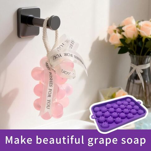 مجموعة قوالب صابون العنب DIY - 1 قالب صنع صابون سيليكون مع 36 زهرة مجففة مضغوطة و5 حبال قطنية (20 مترًا لكل واحدة) - بدون وبر، قوالب صابون مزخرفة لديكور المنزل، هدايا مصنوعة يدويًا، للمبتدئين in Kuwait