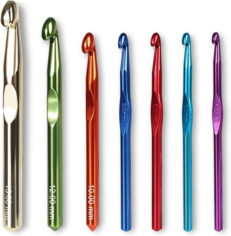 7PCS Ergonomic Crochet Hooks Set, Jumbo Ergonomic Metal Crochet Needles (6.5-15mm), Crochet Hook Set for Chunky Yarn, Blankets, Rugs, Crochet Hooks for Beginners & Adults in Kuwait