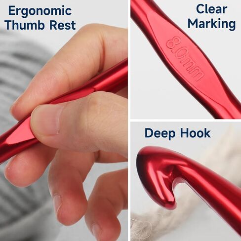 7PCS Ergonomic Crochet Hooks Set, Jumbo Ergonomic Metal Crochet Needles (6.5-15mm), Crochet Hook Set for Chunky Yarn, Blankets, Rugs, Crochet Hooks for Beginners & Adults in Kuwait