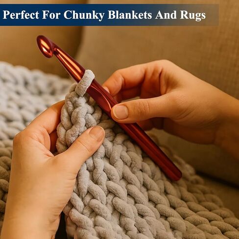 7PCS Ergonomic Crochet Hooks Set, Jumbo Ergonomic Metal Crochet Needles (6.5-15mm), Crochet Hook Set for Chunky Yarn, Blankets, Rugs, Crochet Hooks for Beginners & Adults in Kuwait