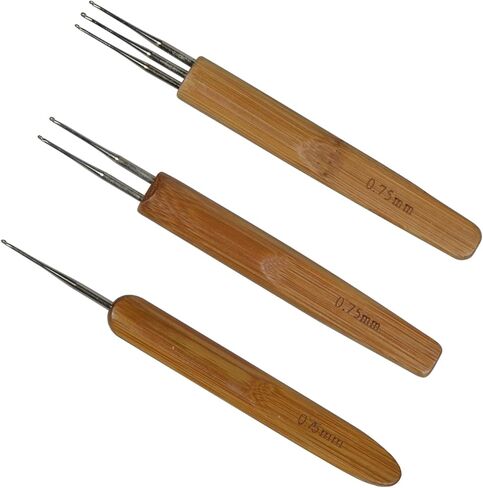 مجموعة أدوات خطافات الكروشيه، أداة خطاف الكروشيه دريدلوك (1 خطاف، 2 خطاف، 3 خطافات)، إبر كروشيه للشعر، لأقفال الجدائل اليدوية (بني، فضي، 0.5 مم) in Kuwait