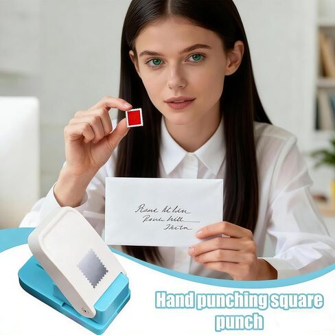 خرامة طوابع، خرامة طوابع بريدية للحرف الورقية، خرامة ورق ختم رافعة مريحة مع تصميم قفل، فتحة طوابع مستطيلة مقاس 1 × 0.8 بوصة مثالية لسجل القصاصات بنفسك، وصناعة البطاقات (أبيض) in Kuwait