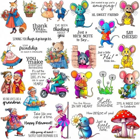 4 Cute Mice Set -Sentiments Rubber Clear Stamps Set for Card Making Acrylic Stamp Block Tools with Grid Lines Craft Supplies DIY Scrapbooking Notebook Stamps in Saudi Arabia