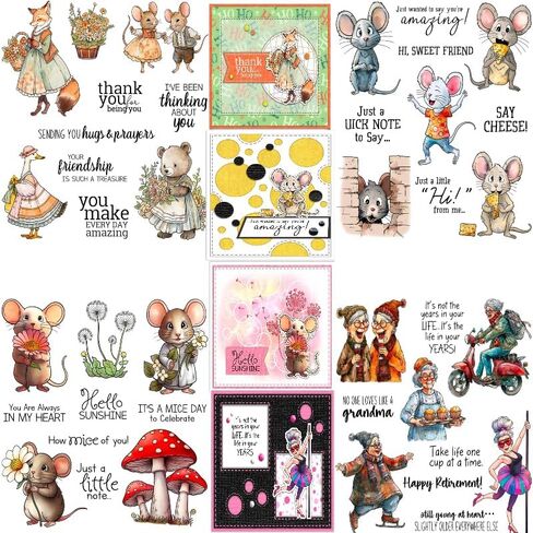 4 Cute Mice Set -Sentiments Rubber Clear Stamps Set for Card Making Acrylic Stamp Block Tools with Grid Lines Craft Supplies DIY Scrapbooking Notebook Stamps in Saudi Arabia