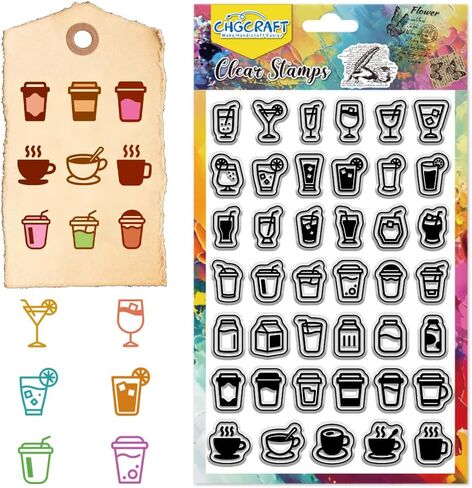 CHGCRAFT Drinks Icons Print Pattern Clear Stamps Coffee and Milk Sports Icons Transparent Embossing Silicone Stamp Seal for DIY Scrapbooking and Card Making Paper Craft Decor 6.3 × 4.3 Inch in Saudi Arabia
