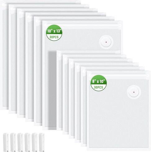 Vacuum Sealer Bags, 60 Pack Reusable BPA-Free Food Storage Bags | 30 Count 10x13 & 30 Count 8x10 Inches | Leakproof, Odorless for Freezer, Sous Vide, Meal Prep | Great for Home for Home Chefs in Kuwait