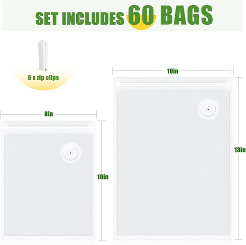 Vacuum Sealer Bags, 60 Pack Reusable BPA-Free Food Storage Bags | 30 Count 10x13 & 30 Count 8x10 Inches | Leakproof, Odorless for Freezer, Sous Vide, Meal Prep | Great for Home for Home Chefs in Kuwait