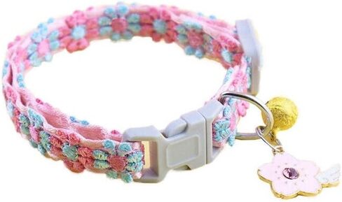 Generic Cats Collar Colorful Lace Universal Pet Decorative Dress Up Clothing Safety Buckle Kitten Puppy for(Blue Pink Flower) in Saudi Arabia