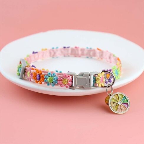 Generic Cats Collar Colorful Lace Universal Pet Decorative Dress Up Clothing Safety Buckle Kitten Puppy for(Blue Pink Flower) in Saudi Arabia