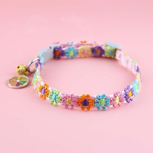 Generic Cats Collar Colorful Lace Universal Pet Decorative Dress Up Clothing Safety Buckle Kitten Puppy for(Blue Pink Flower) in Saudi Arabia