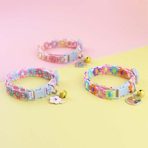 Generic Cats Collar Colorful Lace Universal Pet Decorative Dress Up Clothing Safety Buckle Kitten Puppy for(Blue Pink Flower) in Saudi Arabia