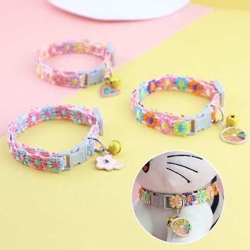 Generic Cats Collar Colorful Lace Universal Pet Decorative Dress Up Clothing Safety Buckle Kitten Puppy for(Blue Pink Flower) in Saudi Arabia