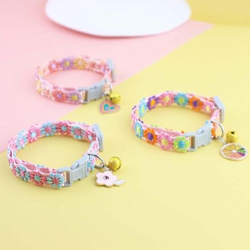 Generic Cats Collar Colorful Lace Universal Pet Decorative Dress Up Clothing Safety Buckle Kitten Puppy for(Blue Pink Flower) in Saudi Arabia