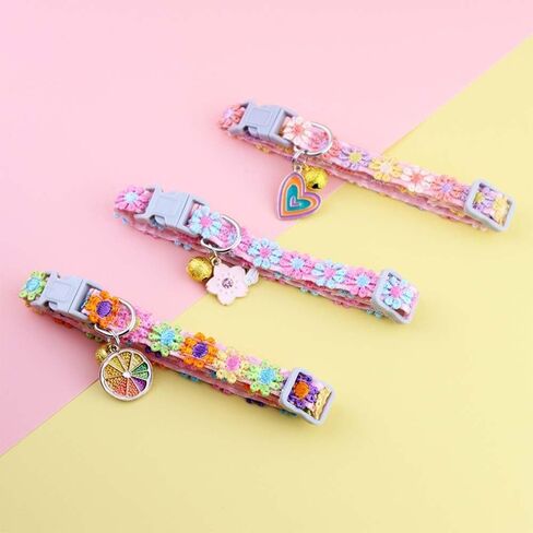 Generic Cats Collar Colorful Lace Universal Pet Decorative Dress Up Clothing Safety Buckle Kitten Puppy for(Blue Pink Flower) in Saudi Arabia