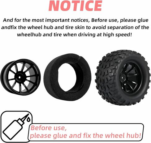 إطارات وعجلات 2.8 RC Monster Truck 12 مم سداسية لنماذج 1/10 ARRMA Rustler Stampede VXL Hoss 4x4 Redcat Volcano Epx Pro Monster Truck Models (أسود) in Saudi Arabia